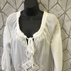 sheer cotton boho embroidered top